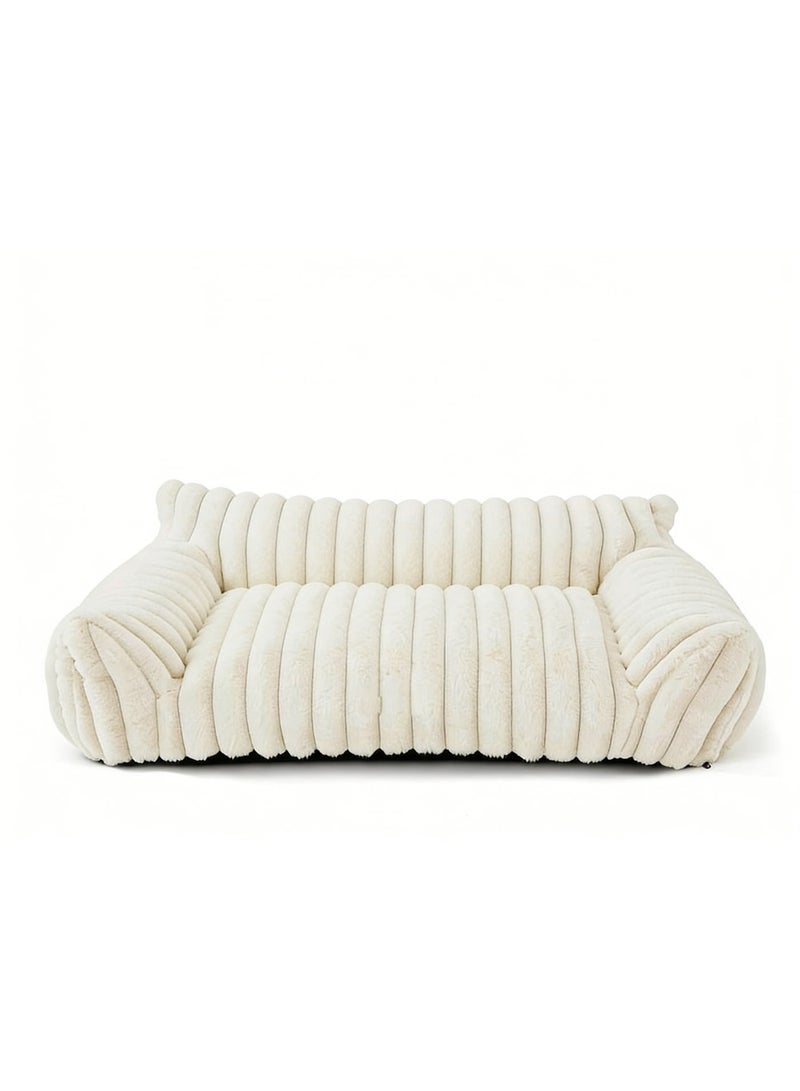 Pet bed - Premium and Adorable Sofa for Pet Cats , Fluffy Cat beds with Luxury High-Quality Corduroy Fabric, Suitable as a Pet Bed for Cats and Small Dogs,  Supportive Pet Sofa, 76cm, Cream - Image 1